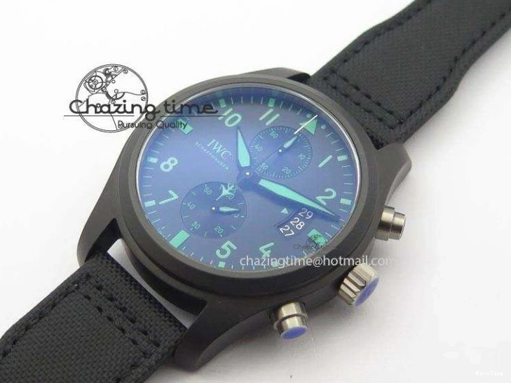 MIROTIME 0414 Pilot Chrono IW388003 Real Ceramic V6F Best Edition Green Markers On Black Nylon Strap A Effortless 7283